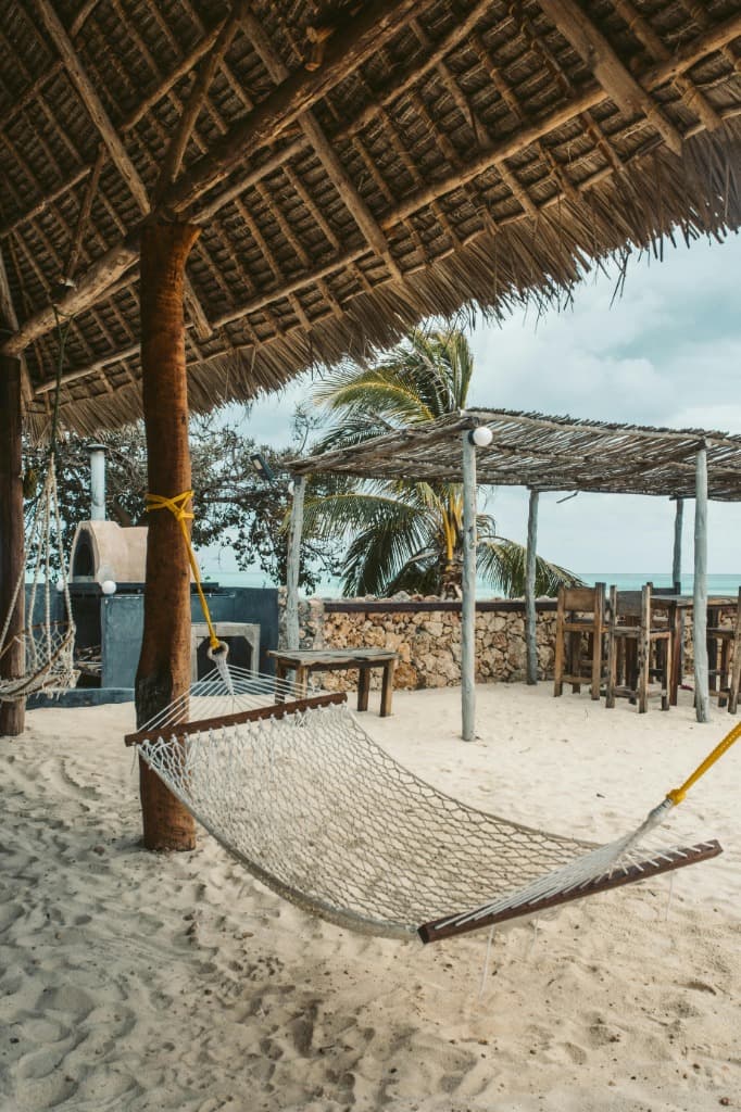Hammock on a secluded beach under palms