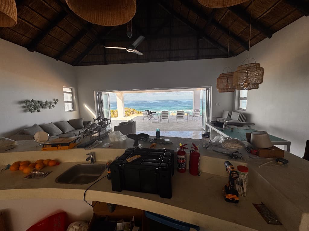 Open-plan living room with ocean views