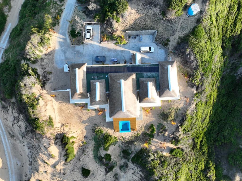 Top-down aerial of the villa design and layout